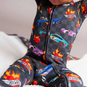Baby Kids Bamboo Pajamas — Hot Wheels™ Heart Racers Convertible Romper — Image 1
