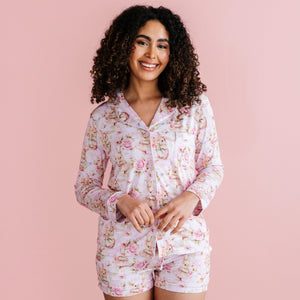 Baby Kids Bamboo Pajamas — Hunny Bunny Women's Collar Shirt & Shorts Set — Image 1