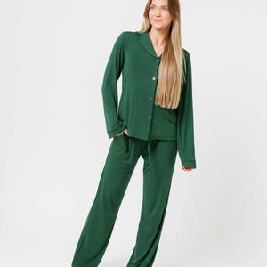 Baby Kids Bamboo Pajamas — Ever So Green Women's Long Sleeve Collar Shirt & Pants Pajama Set — Image 1