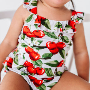 Baby Kids Bamboo Pajamas — I Cherry-ish You Bubble Romper — Image 1