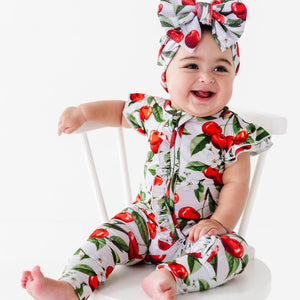 Baby Kids Bamboo Pajamas — I Cherry-ish You Cap Sleeve Romper — Image 1