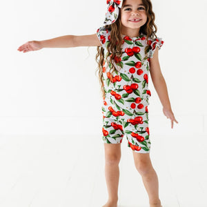 Baby Kids Bamboo Pajamas — I Cherry-ish You Cap Sleeve Shirt & Shorts Set — Image 1