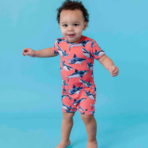 Baby Kids Bamboo Pajamas — Jaws Dropping Shortie Romper — Image 1