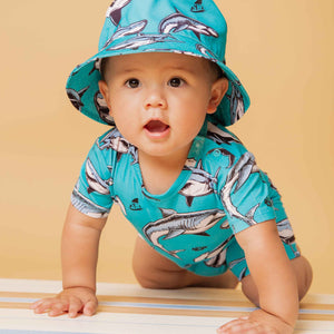 Baby Kids Bamboo Pajamas — Shark Week™ Jaws & Effect Bucket Hat — Image 1