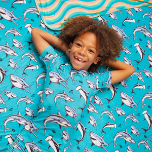 Baby Kids Bamboo Pajamas — Shark Week™ Jaws & Effect Bum Bum Blanket — Image 1