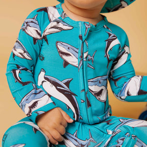 Baby Kids Bamboo Pajamas — Shark Week™ Jaws & Effect Convertible Romper — Image 1