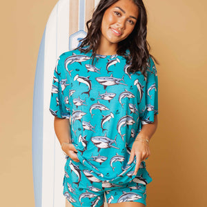 Baby Kids Bamboo Pajamas — Shark Week™ Jaws & Effect Women's Oversized T-Shirt — Image 1