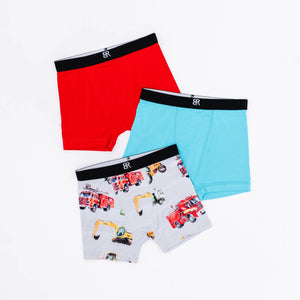 Baby Kids Bamboo Pajamas — Keep on Truckin’ 3-Pack Boy's Boxer Brief Underwear — Image 1