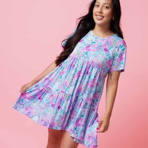 Baby Kids Bamboo Pajamas — Lei'd Back Women's Short Sleeve Mini Dress — Image 1