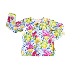 Baby Kids Bamboo Pajamas — Carpe Lemon Girls Button Front Cardigan — Image 1