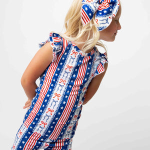 Baby Kids Bamboo Pajamas — Liberty Belle Cap Sleeve Shirt & Shorts Set — Image 1