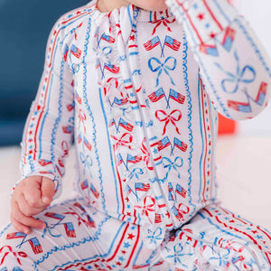 Baby Kids Bamboo Pajamas — Liberty & Bows for All Convertible Ruffle Romper — Image 1
