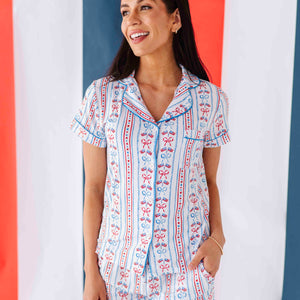 Baby Kids Bamboo Pajamas ā Liberty & Bows for All Women's Collar Shirt & Shorts Set ā Image 1