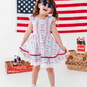 Baby Kids Bamboo Pajamas ā Liberty & Bows for All Cap Sleeve Party Dress & Shorts Set ā Image 1