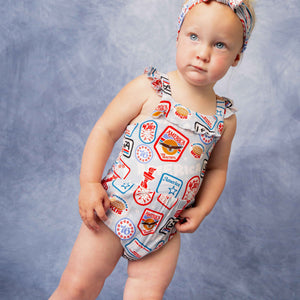 Baby Kids Bamboo Pajamas β Lil' Patch of America Bubble Romper β Image 1
