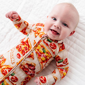 Baby Kids Bamboo Pajamas — Little Pizza Heaven Convertible Romper — Image 1