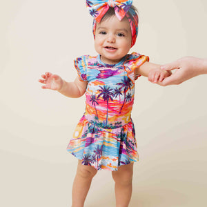 Baby Kids Bamboo Pajamas — Long Time No Sea Cap Sleeve Ruffle Dress — Image 1