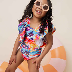 Baby Kids Bamboo Pajamas — Long Time No Sea Ruffle Sleeve One Piece Swimsuit — Image 1