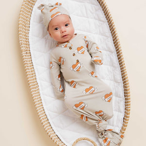 Baby Kids Bamboo Pajamas — Mama Knows Knotted Gown & Beanie Set — Image 1