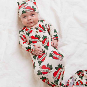 Baby Kids Bamboo Pajamas — Mama's Boy Newborn Knotted Gown + Beanie Set — Image 1