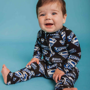 Baby Kids Bamboo Pajamas — SUPERMAN™ Man of Steel Convertible Romper — Image 1
