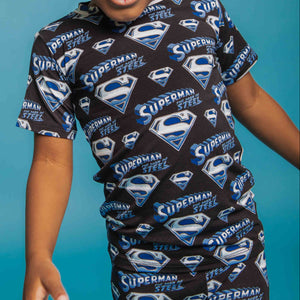 Baby Kids Bamboo Pajamas — SUPERMAN™ Man of Steel Short Sleeve Pajama Set — Image 1