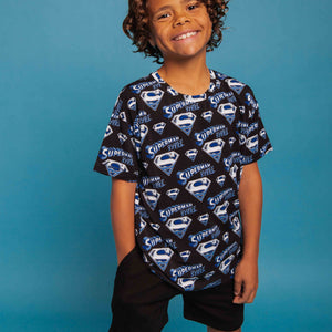 Baby Kids Bamboo Pajamas — SUPERMAN™ Man of Steel Short Sleeve T-Shirt & Shorts Set — Image 1