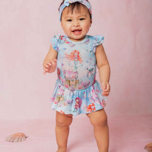 Baby Kids Bamboo Pajamas — Mermaid to Be Cap Sleeve Ruffle Dress — Image 1