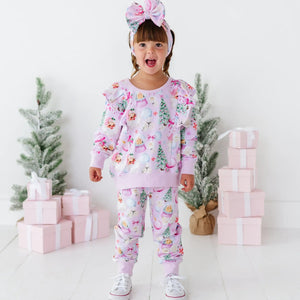 Baby Kids Bamboo Pajamas — Merry Little Pinkmas Jogger Set — Image 1