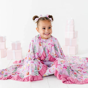 Baby Kids Bamboo Pajamas — Merry Little Pinkmas Ruffle Bum Bum Blanket — Image 1