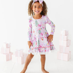 Baby Kids Bamboo Pajamas — Merry Little Pinkmas Party Dress — Image 1