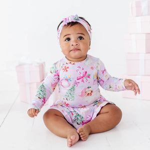 Baby Kids Bamboo Pajamas — Merry Little Pinkmas Ruffle Dress — Image 1