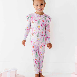 Baby Kids Bamboo Pajamas — Merry Little Pinkmas Ruffle Long Sleeve & Pants Set — Image 1