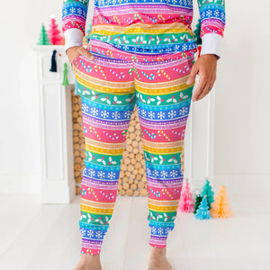 Baby Kids Bamboo Pajamas — Merry and Bright Men's Pants — Image 1