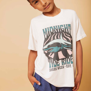 Baby Kids Bamboo Pajamas — Shark Week™ Midnight Tide Rider T-Shirt — Image 1