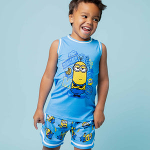 Baby Kids Bamboo Pajamas — Minions™ Jersey Top with Shorts — Image 1