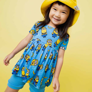 Baby Kids Bamboo Pajamas — Minions™ Short Sleeve Empire Waist Top & Shorts Set — Image 1