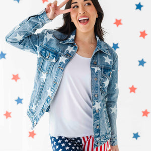 Baby Kids Bamboo Pajamas — Navy Star Women's Denim Star Jacket — Image 1