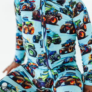 Baby Kids Bamboo Pajamas ā Trucks Are My Jam Convertible Romper ā Image 1