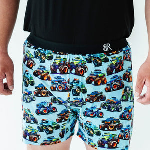 Baby Kids Bamboo Pajamas — Trucks Are My Jam Men's Boxers — Image 1