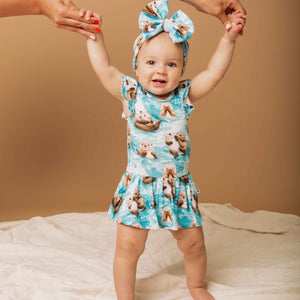 Baby Kids Bamboo Pajamas — My Otter Half Cap Sleeve Ruffle Dress — Image 1