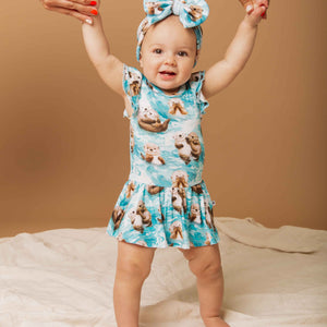 Baby Kids Bamboo Pajamas — My Otter Half Cap Sleeve Ruffle Dress — Image 1