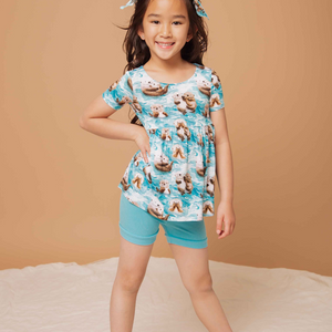 Baby Kids Bamboo Pajamas — My Otter Half Short Sleeve Empire Waist Top & Shorts Set — Image 1