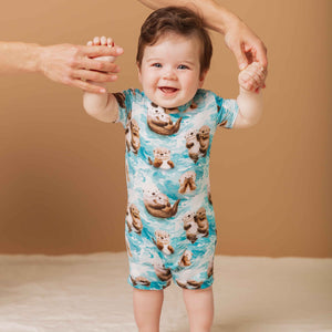 Baby Kids Bamboo Pajamas — My Otter Half Shortie Romper — Image 1