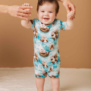Baby Kids Bamboo Pajamas — My Otter Half Shortie Romper — Image 1