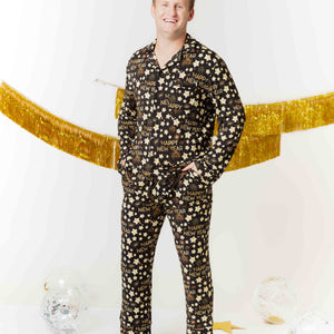 Baby Kids Bamboo Pajamas — Happy New Year Men's Collar Shirt & Pants Set — Image 1