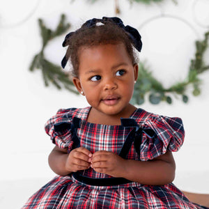 Baby Kids Bamboo Pajamas — Navy Velvet Woven Piggy Clip — Image 1