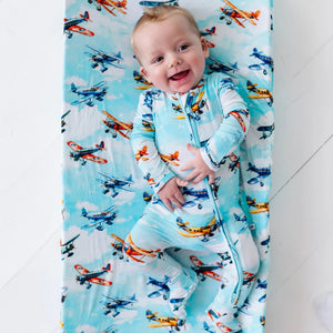 Baby Kids Bamboo Pajamas — No Plane, No Gain Changing Pad Cover — Image 1