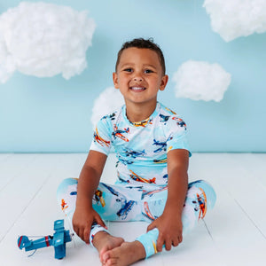 Baby Kids Bamboo Pajamas — No Plane, No Gain Two-Piece Pajama Set — Image 1