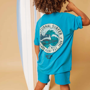 Baby Kids Bamboo Pajamas — Shark Week™ Nocturnal Surfer T-Shirt — Image 1